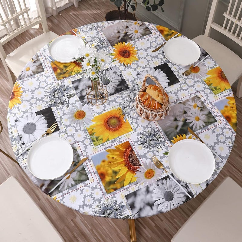 Walrus Round Vinyl Fitted Tablecloth with Flannel Backing Elastic Edge Design Table Cover Waterproof Oil-Proof PVC Table Cloth Stain-Resistant Best for 45"-56" Round - Image 1
