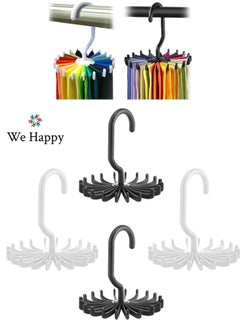 We Happy Pack of 4 Tie Holder Belt Hanger with Rotating 20 Hooks Durable Scarf and Accessories Organizer White Black Combo  - Image 1