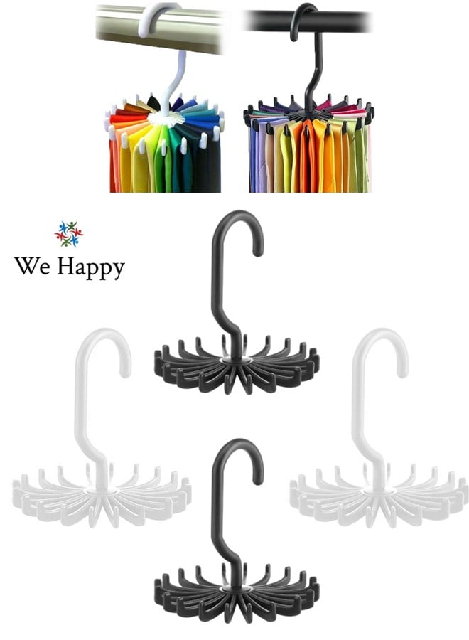 We Happy Pack of 4 Tie Holder Belt Hanger with Rotating 20 Hooks Durable Scarf and Accessories Organizer White Black Combo  - Image 1
