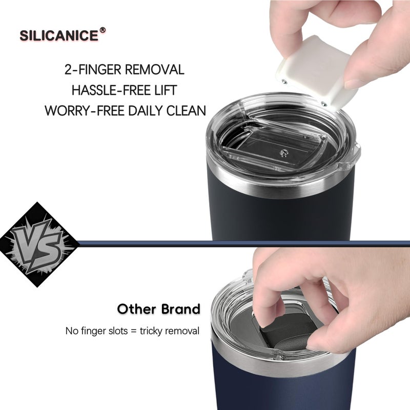 SILICANICE 20oz Hygienic Stainless Steel Vacuum Insulated Tumbler w/ Easy-On/Easy-Off Lid - Removable slider, Double Wall 18/8 Travel Mug, BPA-Free, Fits Cup Holders, Premium Quality, Smart Value - Black - Image 2
