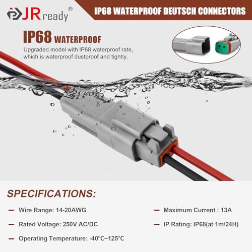 JRready DW1017 2 Pin Deutsch DT Connector Kit, IP68 Waterproof Electrical Automative DT Connectors Kit with 12Pairs Size 16 Stamped Contacts 16-18 AWG, for Car Truck Boat, 6 Sets - Image 4