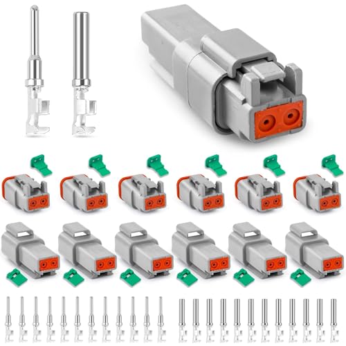 JRready DW1017 2 Pin Deutsch DT Connector Kit, IP68 Waterproof Electrical Automative DT Connectors Kit with 12Pairs Size 16 Stamped Contacts 16-18 AWG, for Car Truck Boat, 6 Sets - Image 1