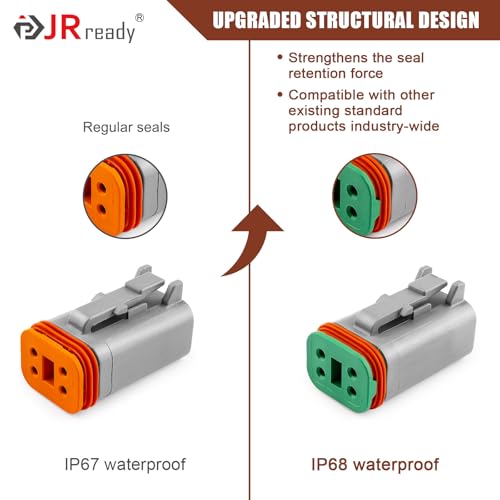 JRready DW1017 2 Pin Deutsch DT Connector Kit, IP68 Waterproof Electrical Automative DT Connectors Kit with 12Pairs Size 16 Stamped Contacts 16-18 AWG, for Car Truck Boat, 6 Sets - Image 3