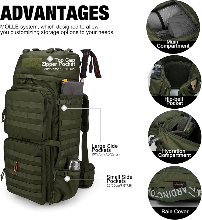 Mardingtop 75L Molle Hiking Internal Frame Backpacks with Rain Cover for Camping,Backpacking,Travelling - Image 3