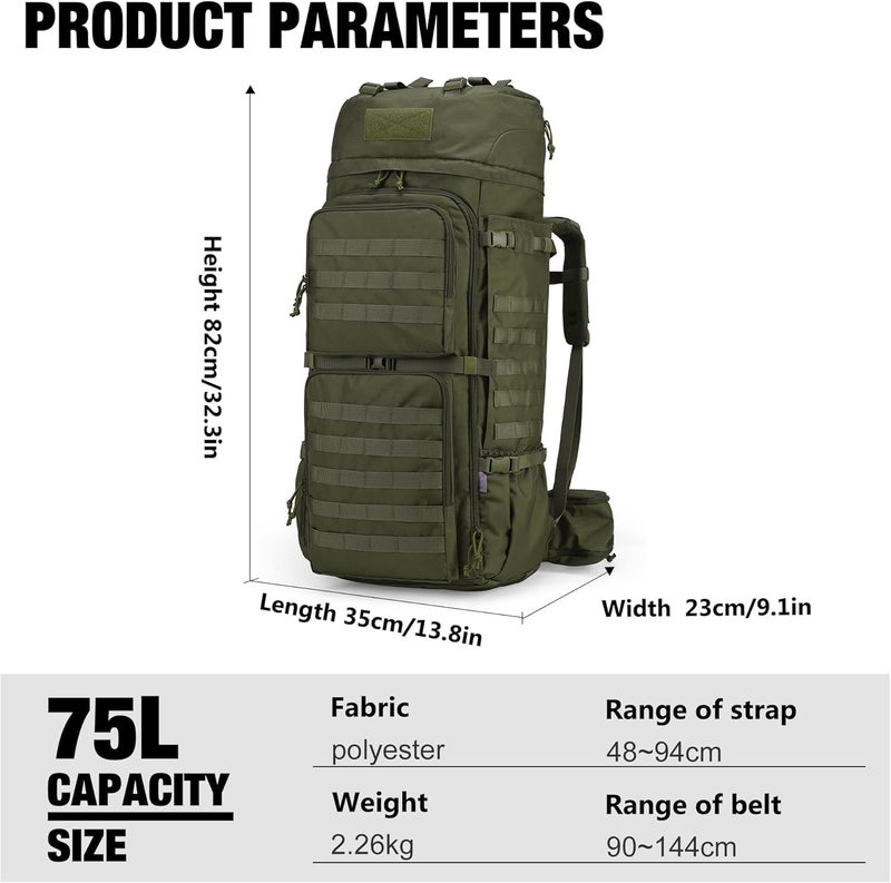 Mardingtop 75L Molle Hiking Internal Frame Backpacks with Rain Cover for Camping,Backpacking,Travelling - Image 2