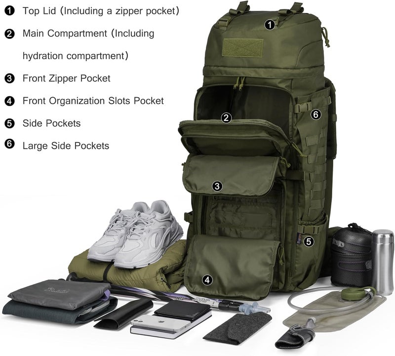 Mardingtop 75L Molle Hiking Internal Frame Backpacks with Rain Cover for Camping,Backpacking,Travelling - Image 5