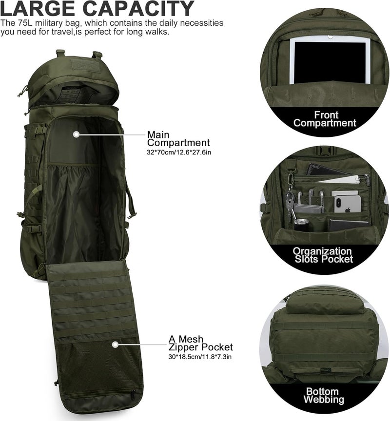 Mardingtop 75L Molle Hiking Internal Frame Backpacks with Rain Cover for Camping,Backpacking,Travelling - Image 4