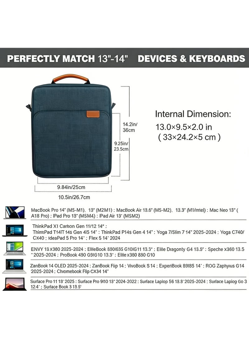 Nadrab 13-14.1 Inch Laptop Sleeve Bag, Internal 33x24.2x5cm, Fits MacBook Air 13.6" M5 2026 / MacBook Pro 14.2" M5 2026, iPad Pro 13" M5, Huawei MatePad Pro 13.2", Shockproof Carrying Case with Handle & Strap, Blue - Image 2