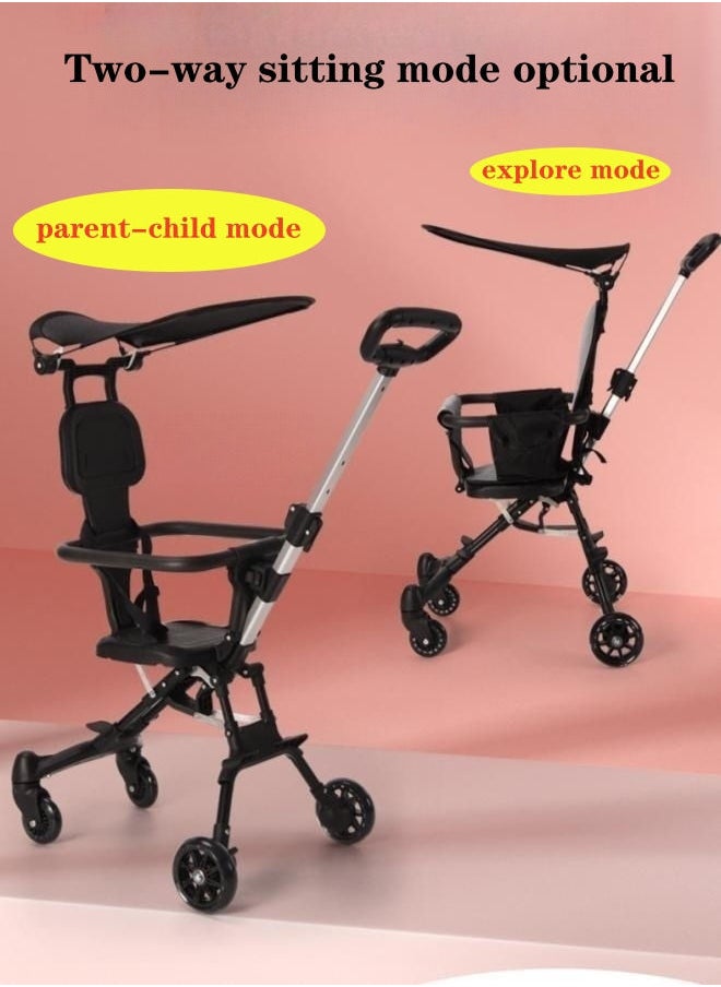 XiuWoo - One - Click Folding And Llightweight Two Way Push Baby Stroller with Shed -Black - Image 1
