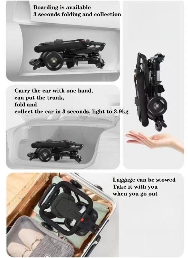 XiuWoo - One - Click Folding And Llightweight Two Way Push Baby Stroller with Shed -Black - Image 1