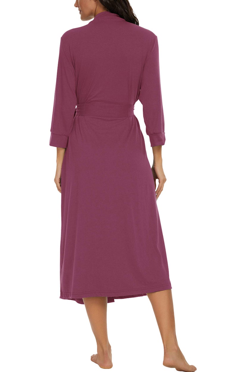 VINTATRE VINTATRE Women Kimono Robes Long Knit Bathrobe Lightweight Soft Knit Sleepwear V-neck Casual Ladies Loungewear Purple Red-Small  - Image 5