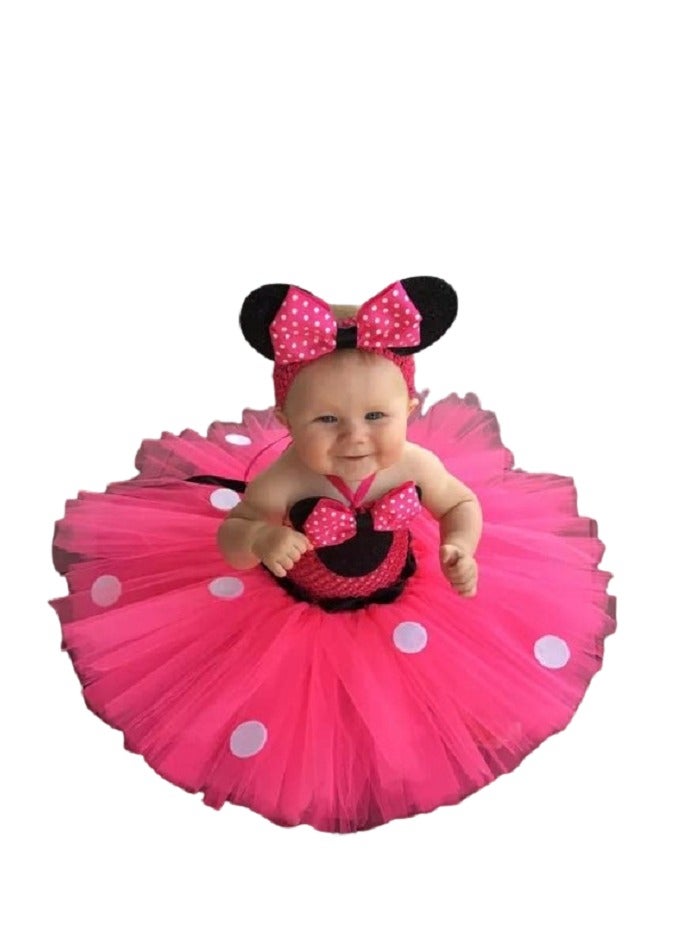 Dress Up Costume For Girls Polkadot Mouse Ear Headband Tulle Tutu Dress