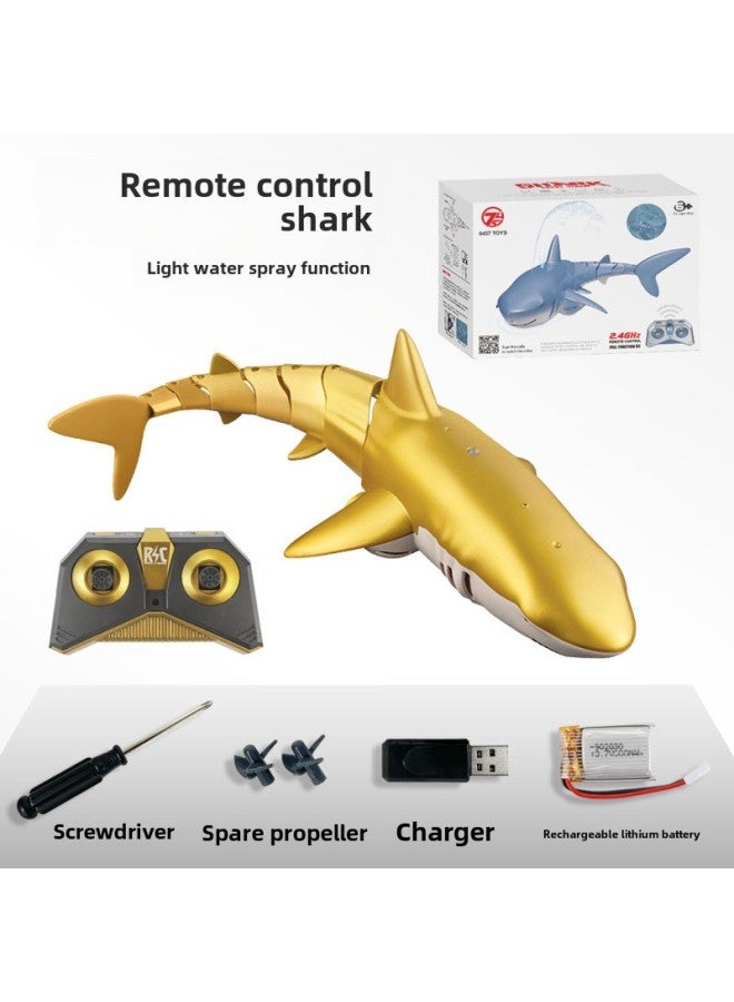 Electric Remote Control Shark Water Spray Light Whale Can Be Launched 24G Remote Control Boat Children's Toy Girl Bag Metal-Color:Golden Shark (upgraded Water Spray/light/extension)-Specification:Dual Battery Configuration  - Image 1
