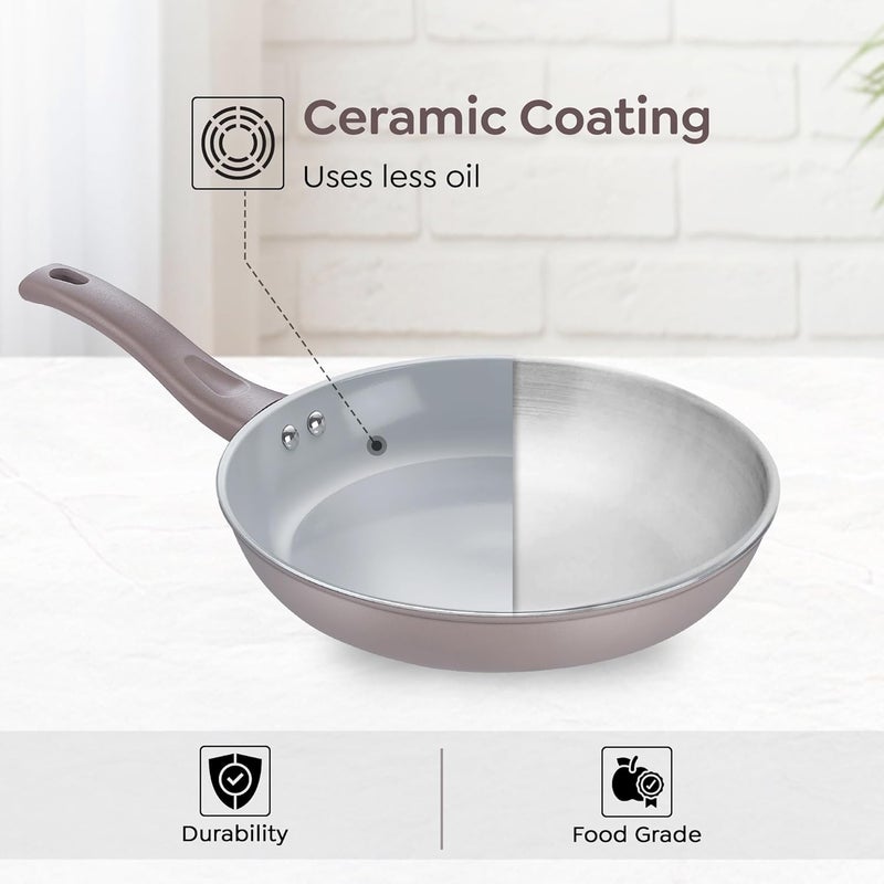 Prestige Ceraglide Duo Frypan 20Cm/1L Non-Stick Ceramic Coating|Works On Gas & Induction|High Heating|Cool Touch Handle|Grey - Image 3