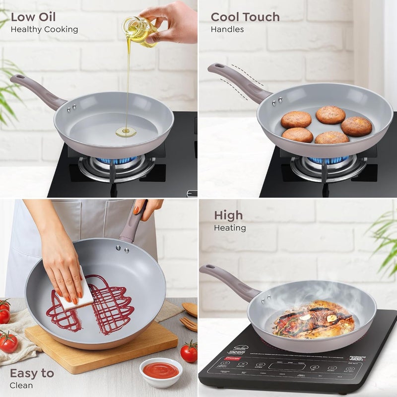 Prestige Ceraglide Duo Frypan 20Cm/1L Non-Stick Ceramic Coating|Works On Gas & Induction|High Heating|Cool Touch Handle|Grey - Image 5