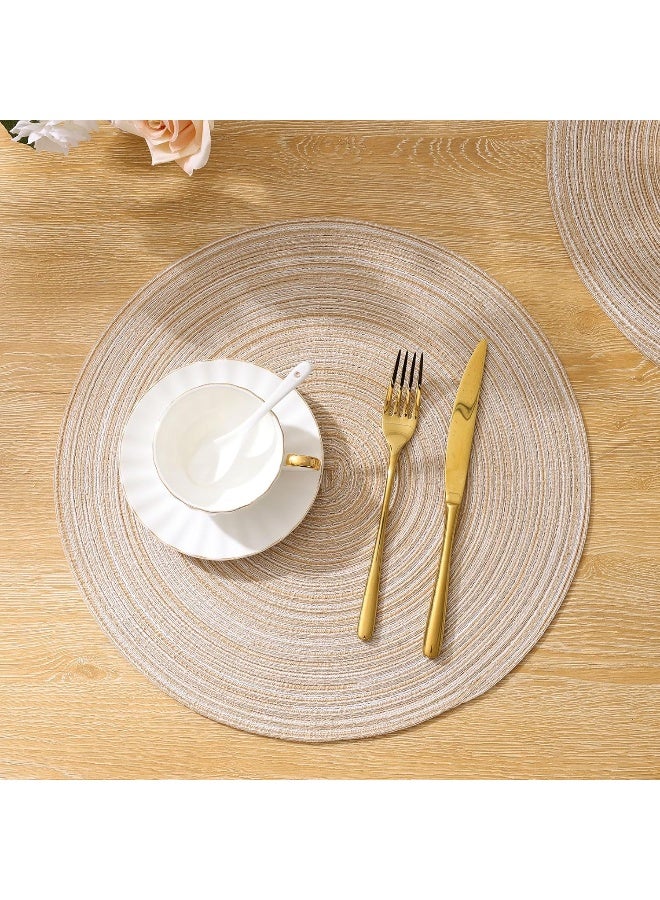 SHACOS SHACOS Round Braided Placemats Set of 6 Washable Round Placemats for Kitchen Table 15 inch (Beige, 6)  - Image 4