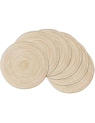SHACOS SHACOS Round Braided Placemats Set of 6 Washable Round Placemats for Kitchen Table 15 inch (Beige, 6)  - Image 1
