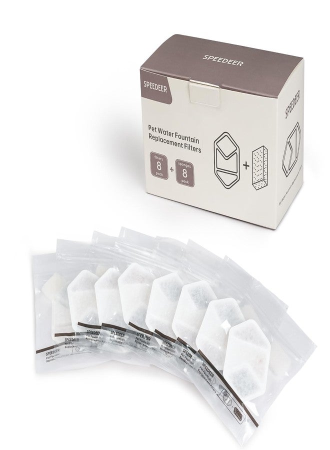 Speedeer Official 8 Packs Replacement Filters & Pre-Filter Sponges for 4L/135oz Wireless Cat Water Fountain ZTI0506 - Image 1