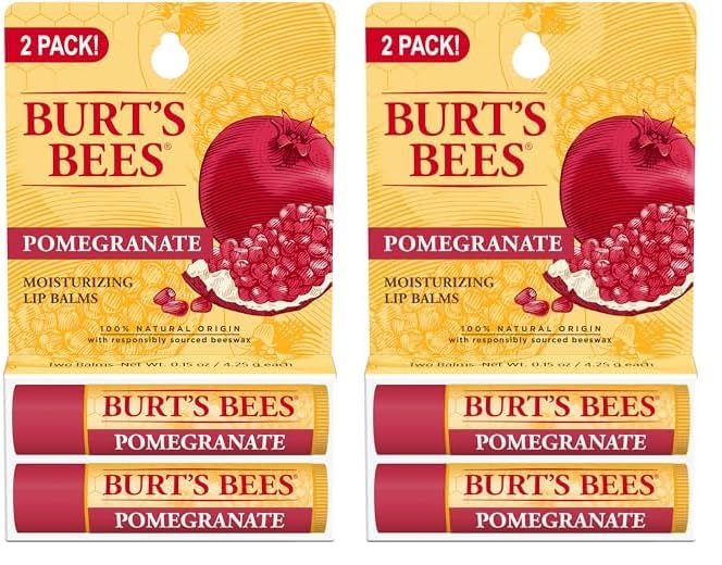 Burts Bees Lip Balm Easter Basket Stuffers  Pomegranate Lip Moisturizer With Responsibly Sourced Beeswax TintFree Natural Conditioning Lip Treatment 2 Tubes 015 oz Pack of 2