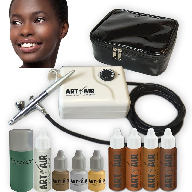 Art of Air DARK Complexion Professional Airbrush Cosmetic Makeup System / 4pc Foundation Set with Blush, Bronzer, Shimmer and Primer Makeup Airbrush Kit - Image 1