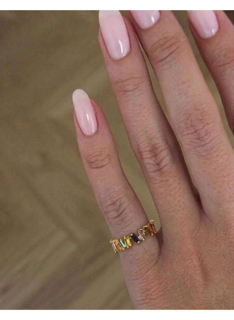 rainbow stones pinky ring (gold plated)