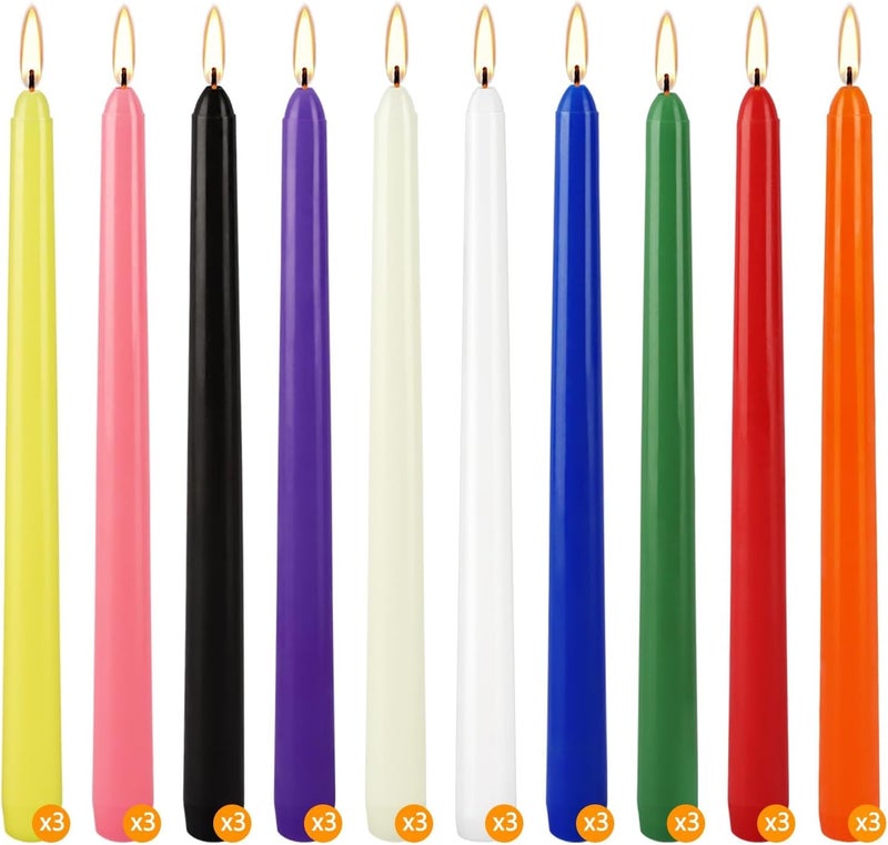 Grcdoyvl 30-Pack 10-Color Taper Candles - 10 Inch Dripless & 10-Hour Burn｜Wedding/Birthday/Home Decor with Premium Wax - Image 3