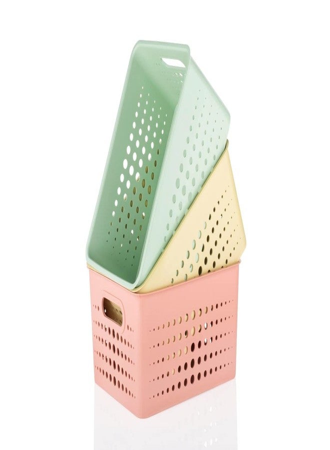 Moxstar Plastic Storage Basket,Strong Plastic Material & Side Handle multi Use Colourful - 3 Pcs - Image 1