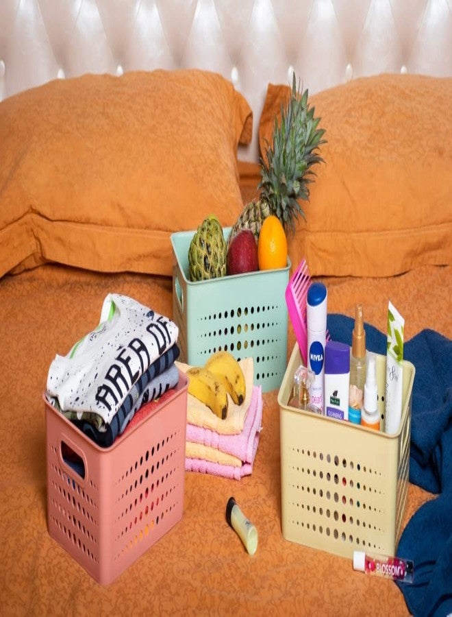 Moxstar Plastic Storage Basket,Strong Plastic Material & Side Handle multi Use Colourful - 3 Pcs - Image 2