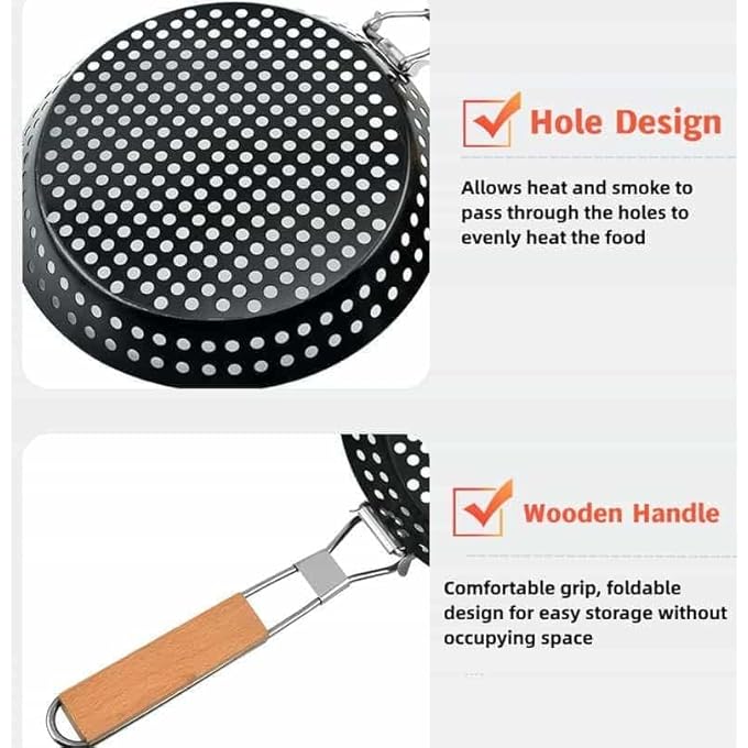 TERRIFI Bbq Folding Grill Pan Stainless Steel Barbecue Grilling Basket With Handle Large Portable Outdoor Bbq Rack For Fish Shrimp Vegetables And Camping Cookware - Image 5