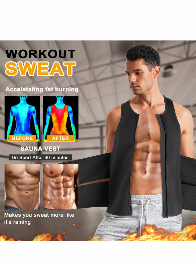 SYOSI Men Waist Trainer Vest, Sauna Vest for Men, Zipper Neoprene Sauna Sweat Suit Tank, Top Workout （ L ） - Image 2