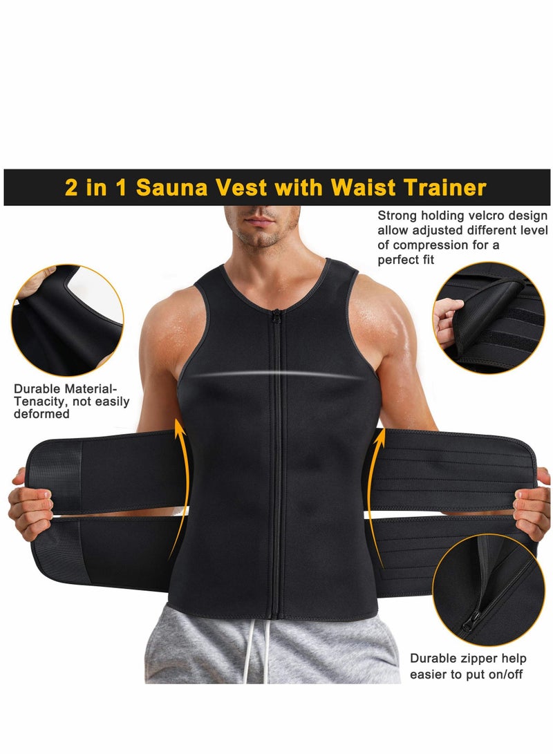 SYOSI Men Waist Trainer Vest, Sauna Vest for Men, Zipper Neoprene Sauna Sweat Suit Tank, Top Workout （ L ） - Image 3
