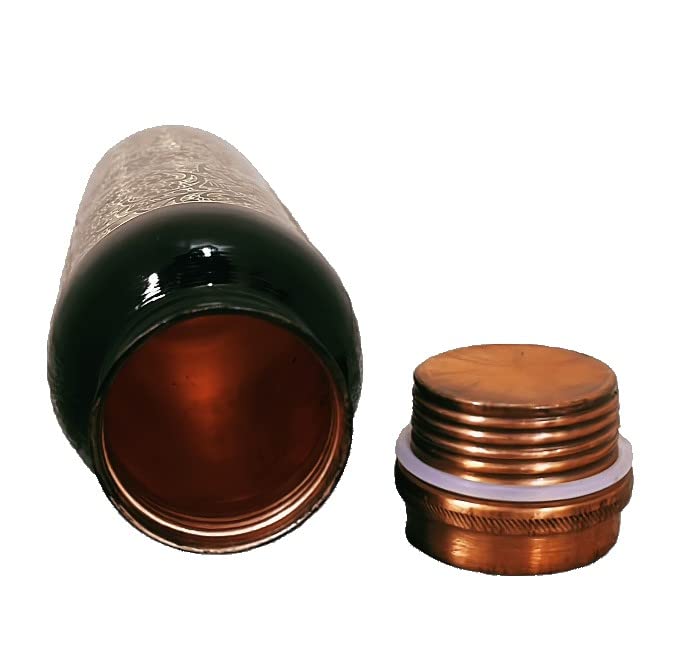 KC Pure Copper Designer Water Bottle with Advanced Leak Proof Protection, Ayurveda and Yoga Health Benefits. (1000ml, 1Unit) With Antique Look - Image 3