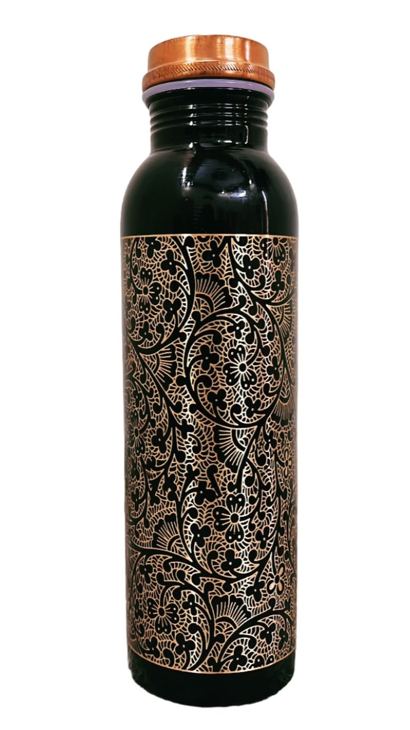 KC Pure Copper Designer Water Bottle with Advanced Leak Proof Protection, Ayurveda and Yoga Health Benefits. (1000ml, 1Unit) With Antique Look - Image 4