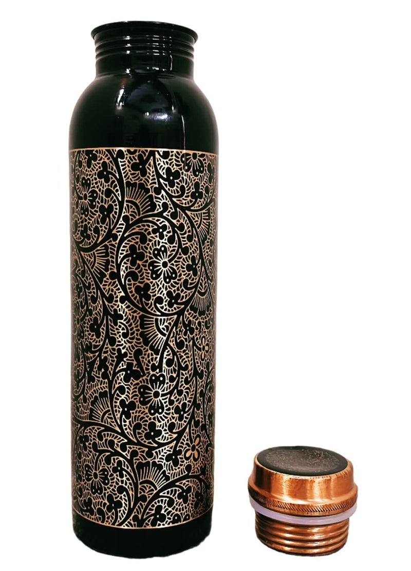 KC Pure Copper Designer Water Bottle with Advanced Leak Proof Protection, Ayurveda and Yoga Health Benefits. (1000ml, 1Unit) With Antique Look - Image 2