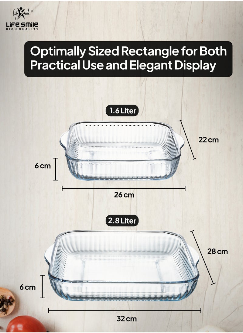 Life Smile LIFE SMILE Borosilicate Glass Oven Baking Dishes Set of 2 - Square Shape Baking Tray Dishwasher Safe, Fridge & Freezer Safe, Microwave Safe (Design 2)  - Image 3