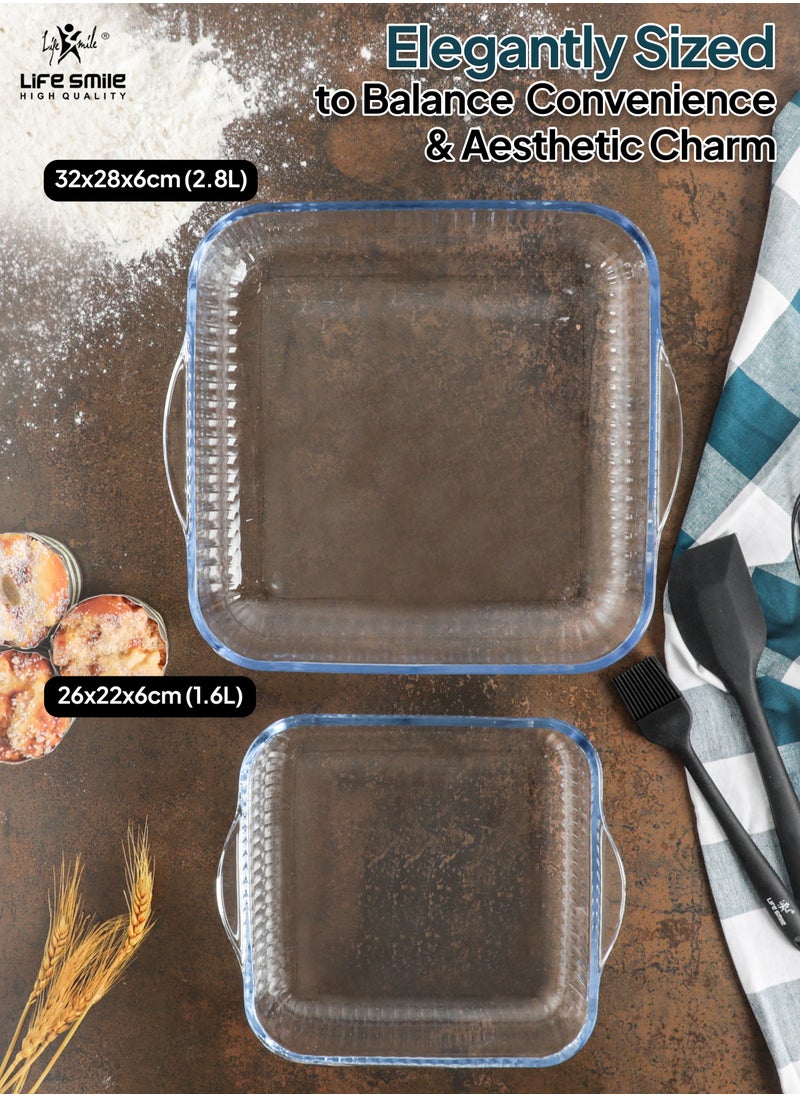 Life Smile LIFE SMILE Borosilicate Glass Oven Baking Dishes Set of 2 - Square Shape Baking Tray Dishwasher Safe, Fridge & Freezer Safe, Microwave Safe (Design 2)  - Image 4