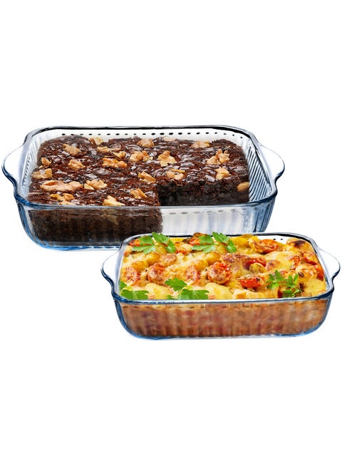 LIFE SMILE Borosilicate Glass Oven Baking Dishes Set of 2 - Square Shape Baking Tray Dishwasher Safe, Fridge & Freezer Safe Cake Tray, Microwave Safe Baking Pans(Design 1) (Design 2)