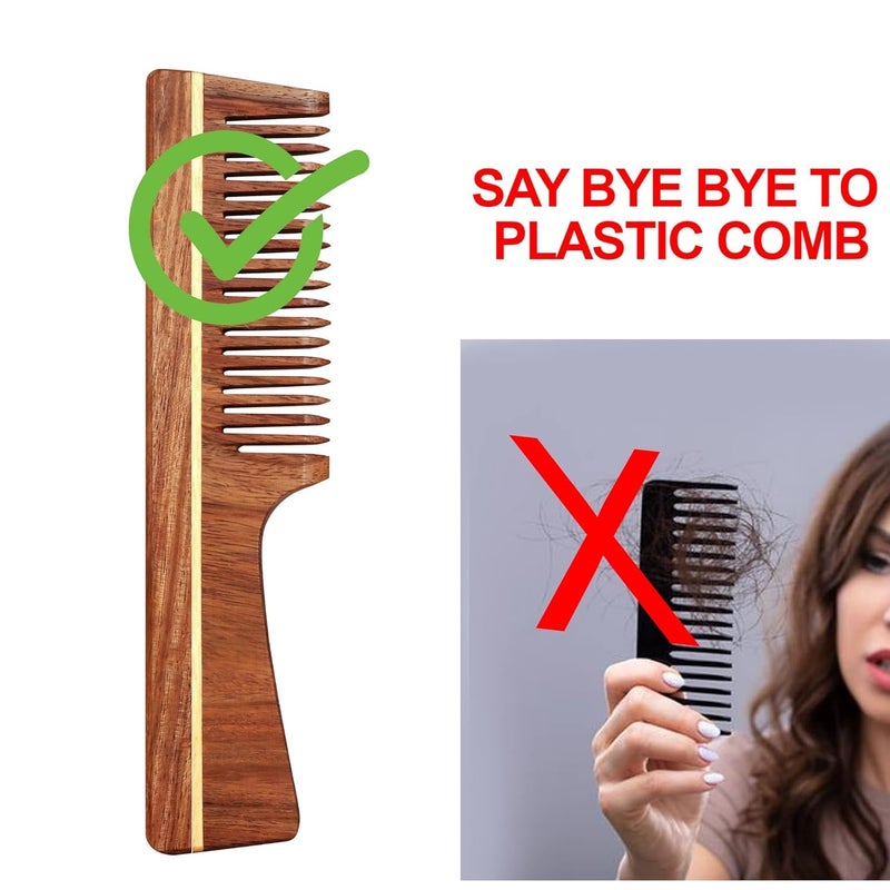 Faigy 4pc Kacchi Neem Comb, Wooden Comb | Hair Growth, Hairfall, Dandruff Control | Hair Straightening, Frizz Control | Comb for Men, Women | Treated with Oil and Herbs - Image 4
