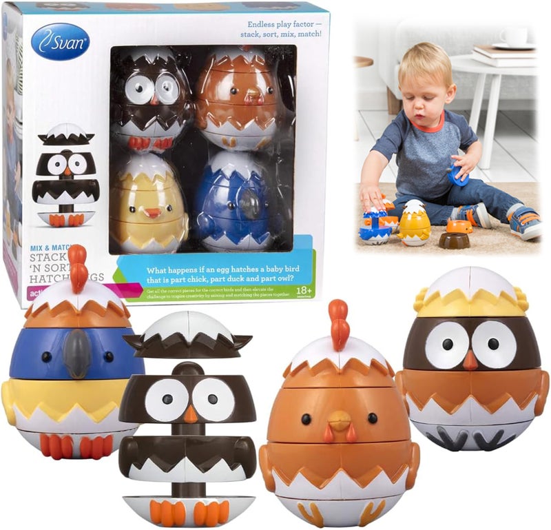 Svan Easter Egg Stacking & Sorting Animal Toys, Mix & Match Hatching Nesting Dolls (4 Farm Friends)- Fine Motor Skill Shape Sorters, Preschool Building Game- Baby Toddler Kid Basket Stuffer Montessori Gift - Image 1