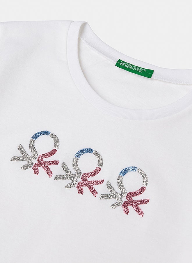 بينيتون تي شيرت بنات مع شعار لامع من القطن - Image 3