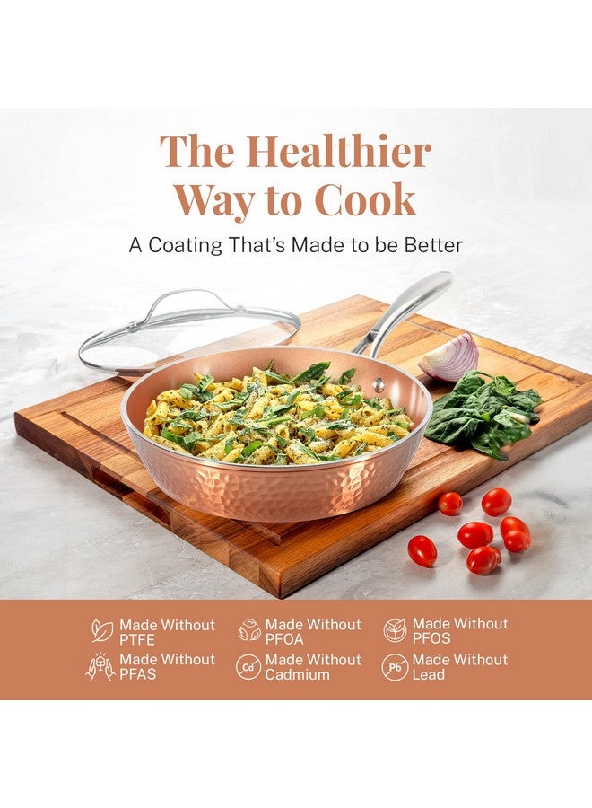 جوثام ستيل مقلاة جوثام ستيل النحاسية المطروقة مقاس 12 بوصة غير لاصقة مع غطاء، مقلاة غير لاصقة مع غطاء، مقلاة سيراميك غير سامة للطهي، مقلاة غير لاصقة، مقلاة حثية، آمنة للاستخدام في الفرن وغسالة الأطباق - Image 2