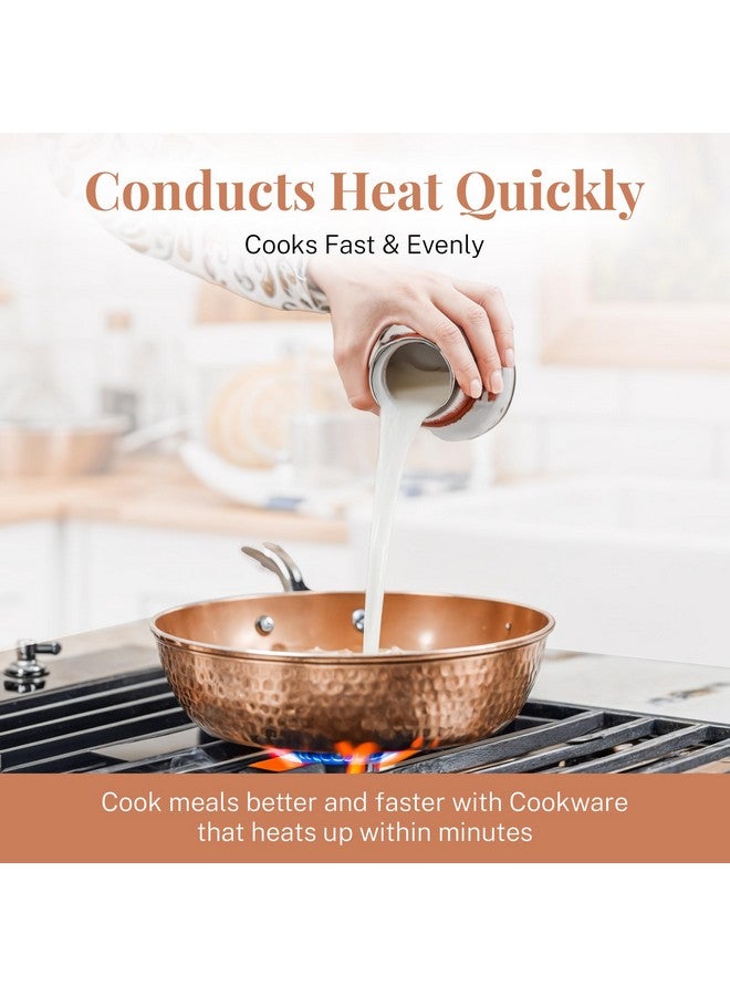 جوثام ستيل مقلاة جوثام ستيل النحاسية المطروقة مقاس 12 بوصة غير لاصقة مع غطاء، مقلاة غير لاصقة مع غطاء، مقلاة سيراميك غير سامة للطهي، مقلاة غير لاصقة، مقلاة حثية، آمنة للاستخدام في الفرن وغسالة الأطباق - Image 4