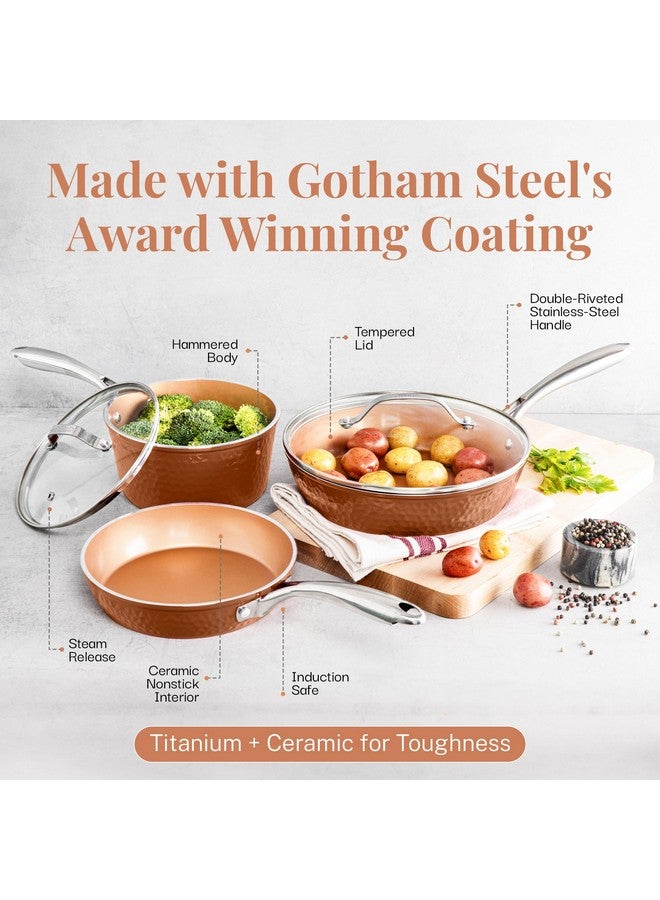 جوثام ستيل مقلاة جوثام ستيل النحاسية المطروقة مقاس 12 بوصة غير لاصقة مع غطاء، مقلاة غير لاصقة مع غطاء، مقلاة سيراميك غير سامة للطهي، مقلاة غير لاصقة، مقلاة حثية، آمنة للاستخدام في الفرن وغسالة الأطباق - Image 5