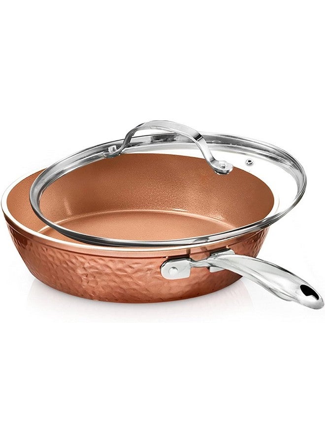 جوثام ستيل مقلاة جوثام ستيل النحاسية المطروقة مقاس 12 بوصة غير لاصقة مع غطاء، مقلاة غير لاصقة مع غطاء، مقلاة سيراميك غير سامة للطهي، مقلاة غير لاصقة، مقلاة حثية، آمنة للاستخدام في الفرن وغسالة الأطباق - Image 1