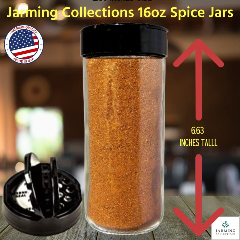 JARMING COLLECTIONS هزازات التوابل الزجاجية الفاخرة - 16 أونصة موزع توابل متعدد الاستخدامات مع أغطية منخل للفشار، الجبن، القرفة، والملح، صنع في الولايات المتحدة الأمريكية بواسطة مجموعة جارمين - Image 4