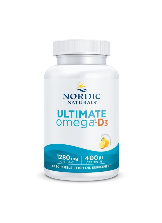 NORDIC NATURALS - Nordic Naturals Ultimate Omega-D3, Lemon Flavor - 60 Soft Gels - 1280 mg Omega-3 + 1000 IU Vitamin D3 - Omega-3 Fish Oil - EPA & DHA - Promotes Brain, Heart, Joint, & Immune Health - 30 Servings - Image 1