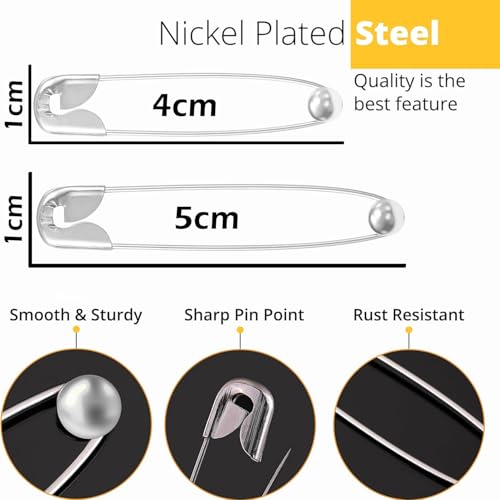VAMA Fashions Metal Ball Safety Pin Set Draping Saree Pallu Pleats Holding Hijab Locking Clothing Sewing Crafting Multipurpose Pins for Women (2 Mix Sizes - Safety Pin for Clothes) - Image 3