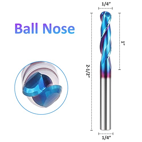HQMaster Ball Nose Router Bit Upcut 1/4 Inch Shank Solid Carbide CNC Router Bit with Nano Blue Coating CNC Bits End Mill for Woodwork Mortise Slot Trim - Image 2