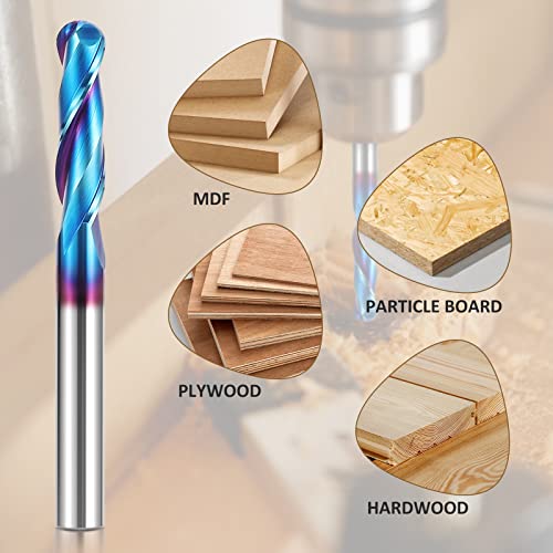 HQMaster Ball Nose Router Bit Upcut 1/4 Inch Shank Solid Carbide CNC Router Bit with Nano Blue Coating CNC Bits End Mill for Woodwork Mortise Slot Trim - Image 5