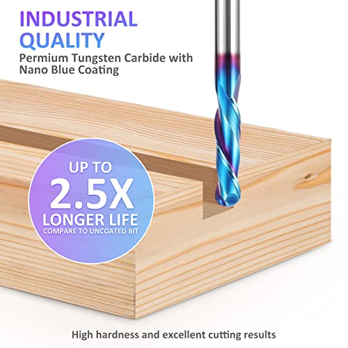 HQMaster Ball Nose Router Bit Upcut 1/4 Inch Shank Solid Carbide CNC Router Bit with Nano Blue Coating CNC Bits End Mill for Woodwork Mortise Slot Trim - Image 4